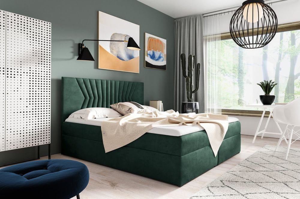 Veneti Čalúnená posteľ s prešívaným čelom AKIM - 140x200, zelená + topper ZDARMA