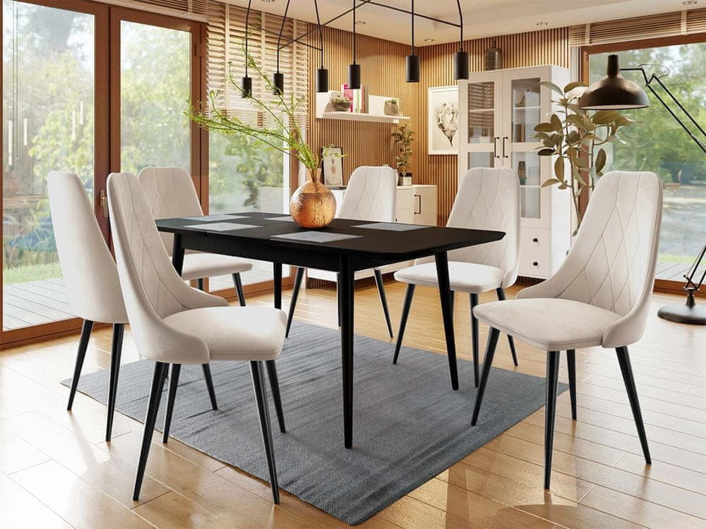 Veneti Rozkladací jedálenský stôl so stoličkami OLMIO 2 - čierny / béžový
