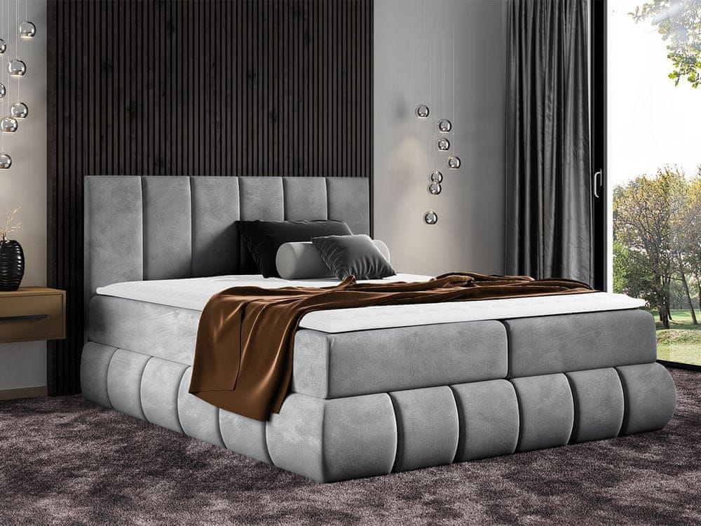 Veneti Boxspringová dvojlôžková posteľ 160x200 VERDA - šedá + topper ZDARMA