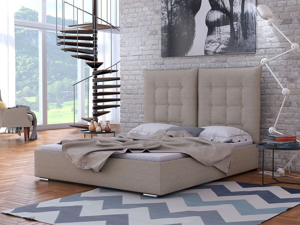 Veneti Čalúnená posteľ s vysokým čelom a úložným priestorom 140x200 DASSOW - béžová