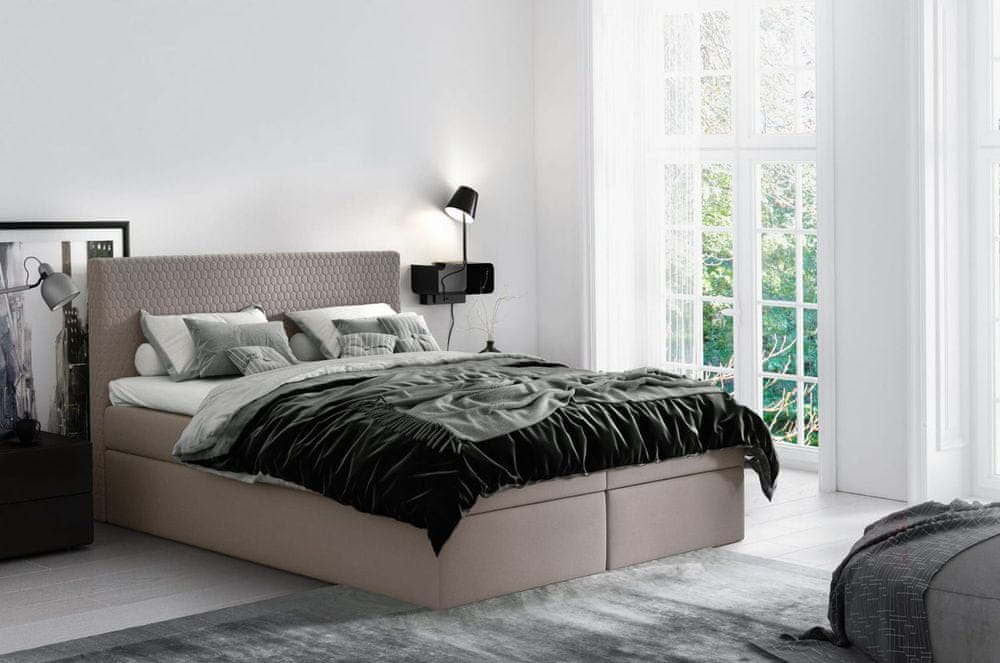 Veneti Moderná čalúnená posteľ s úložným priestorom Alessio béžová 200 x 200 + topper zdarma