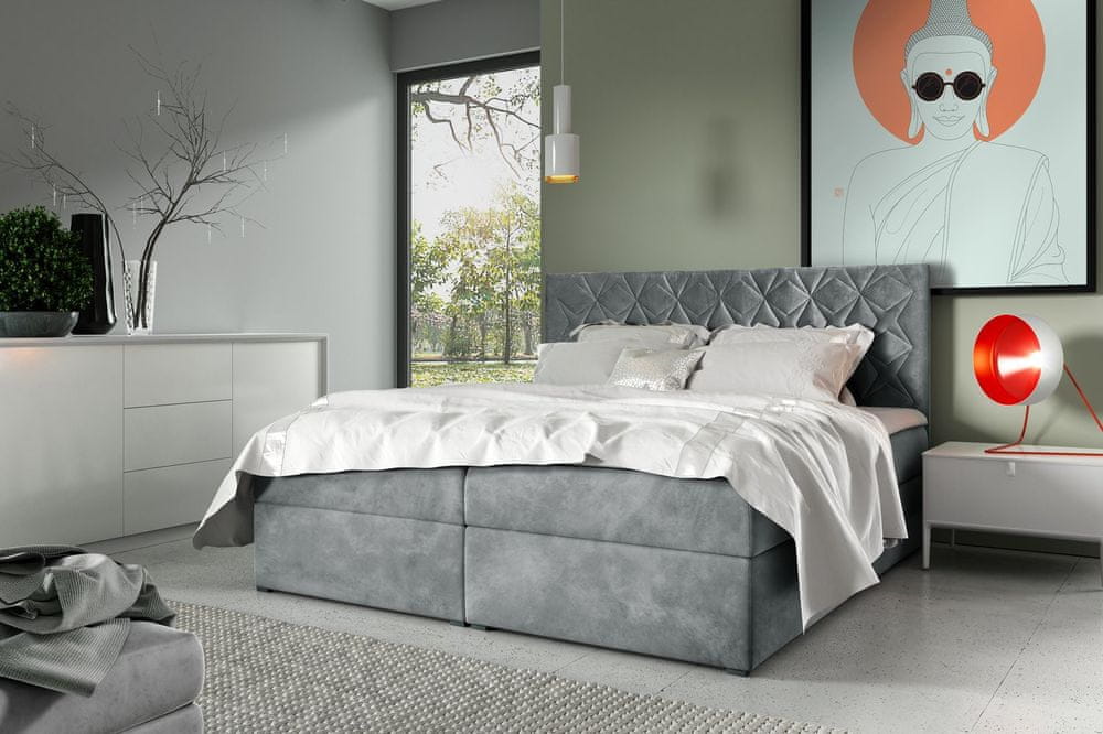 Veneti Boxspringová posteľ s prešívaným čelom EUGENA - 140x200, šedá + topper ZDARMA