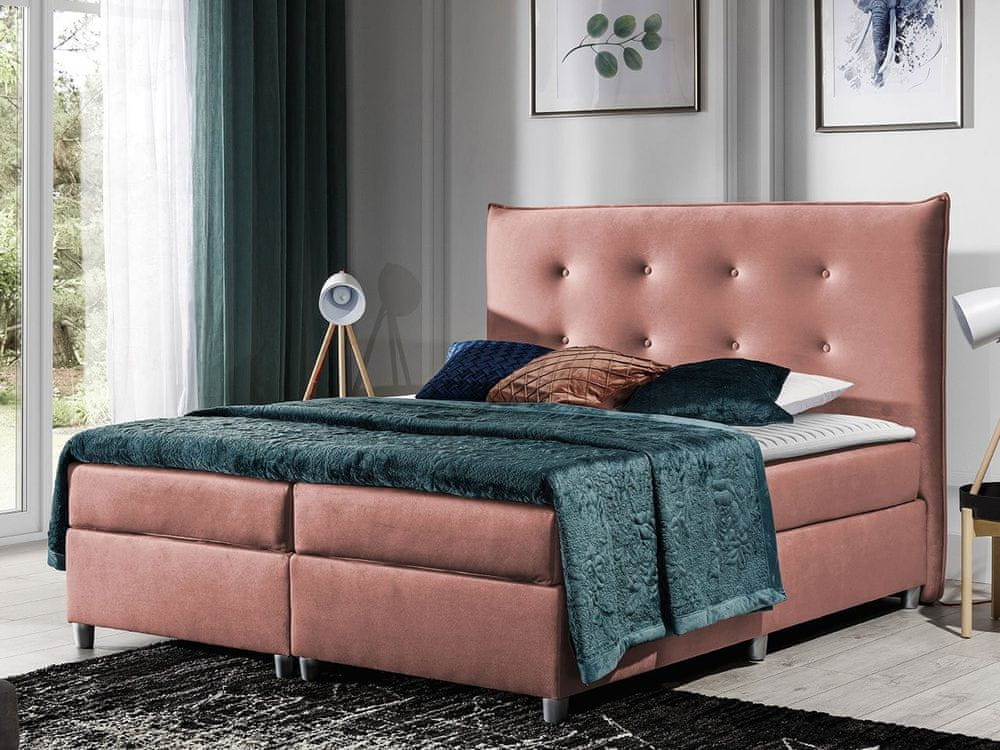 Veneti Manželská čalúnená posteľ 200x200 RUFA - ružová + topper ZDARMA