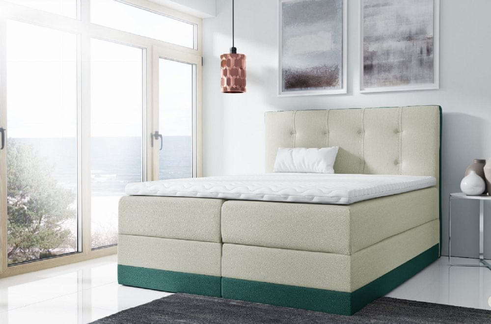 Veneti Jednoduchá čalúnená posteľ Tory 180x200, zelená + TOPPER