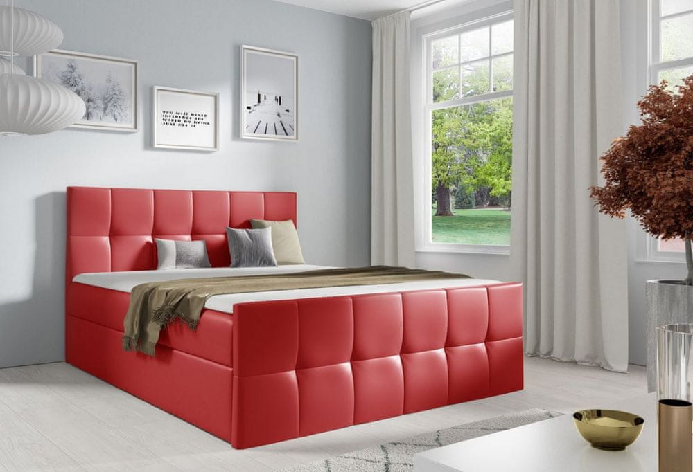 Veneti Manželská posteľ CHLOE - 140x200, červená eko koža + topper ZDARMA