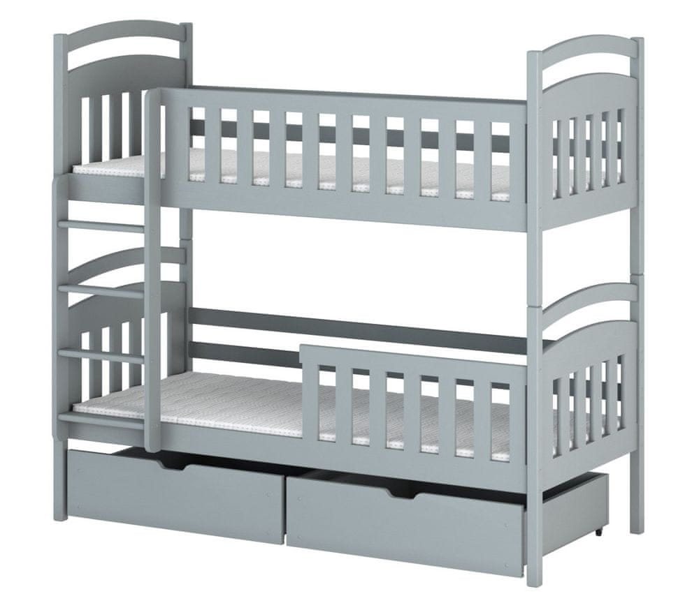 Veneti Poschodová posteľ so šuplíkmi KARMEN - 80x200, šedá