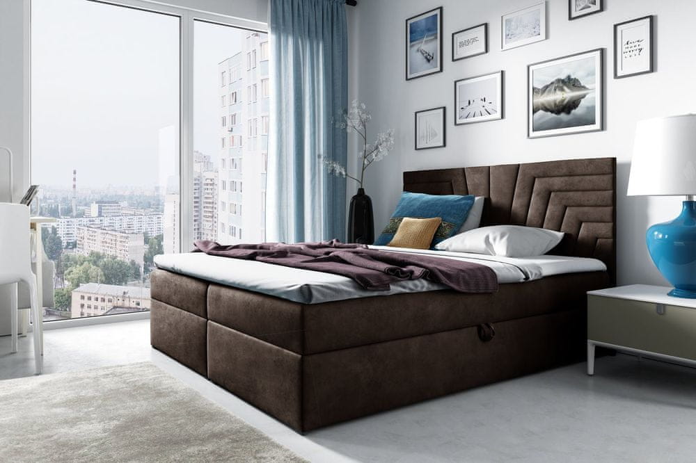 Veneti Čalúnená posteľ s prešívaným čelom SUSANA 120x200, hnedá 1 + topper ZDARMA