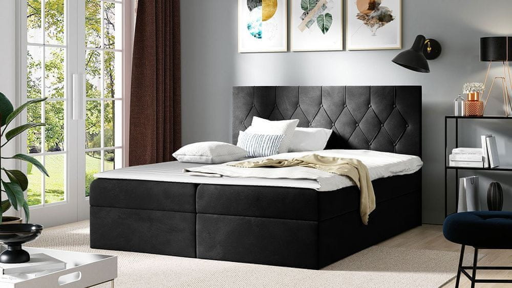 Veneti Americká dvojlôžková posteľ 200x200 SENSE 1 - čierna + topper ZDARMA