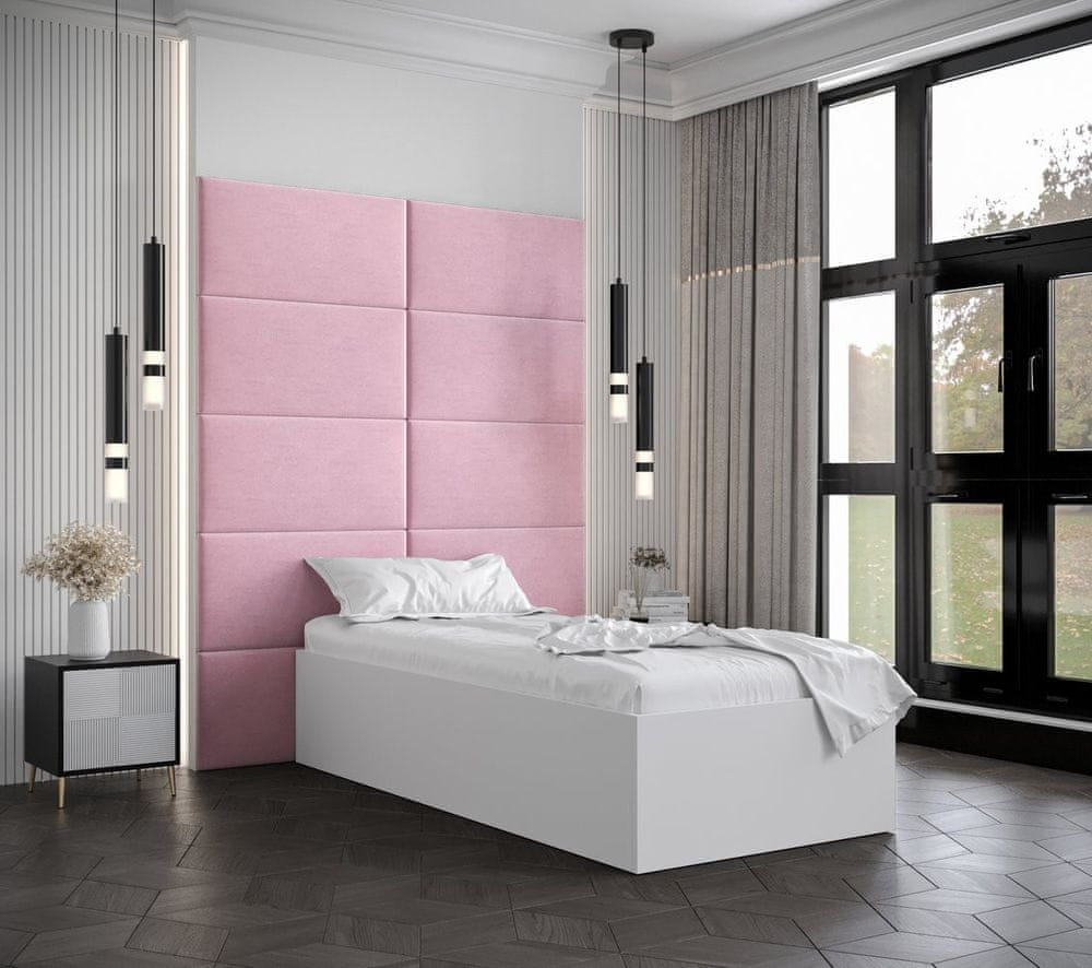 Veneti Jednolôžko s čalúnenými panelmi MIA 1 - 90x200, biele, ružové panely