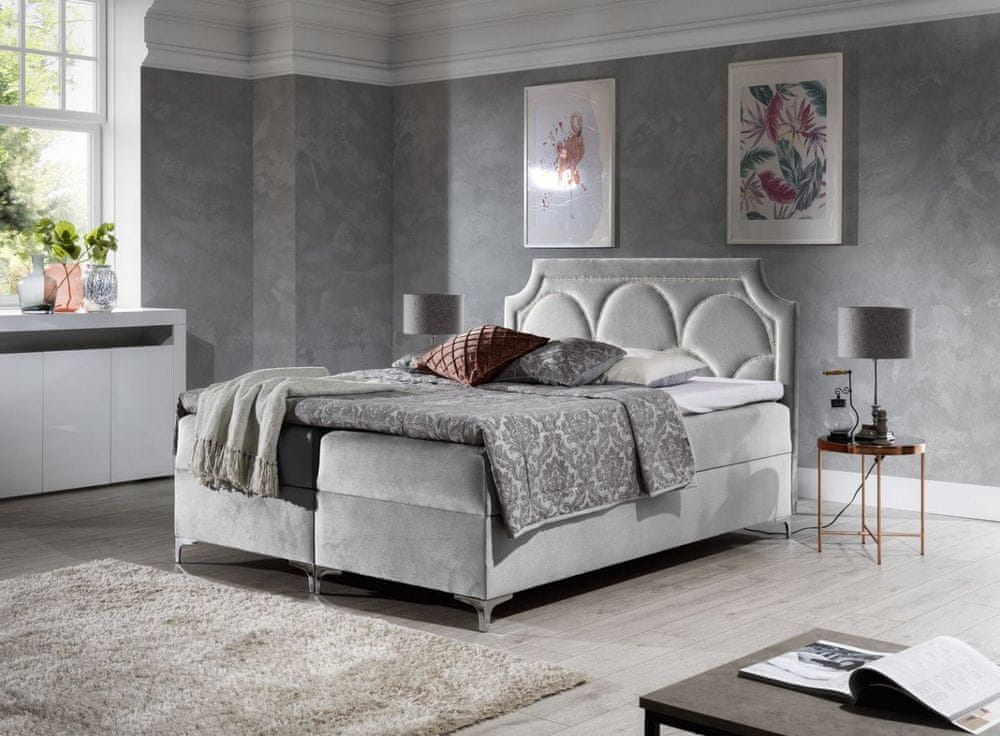 Veneti Prepychová posteľ CASSANDRA - 180x200, šedá + topper ZDARMA