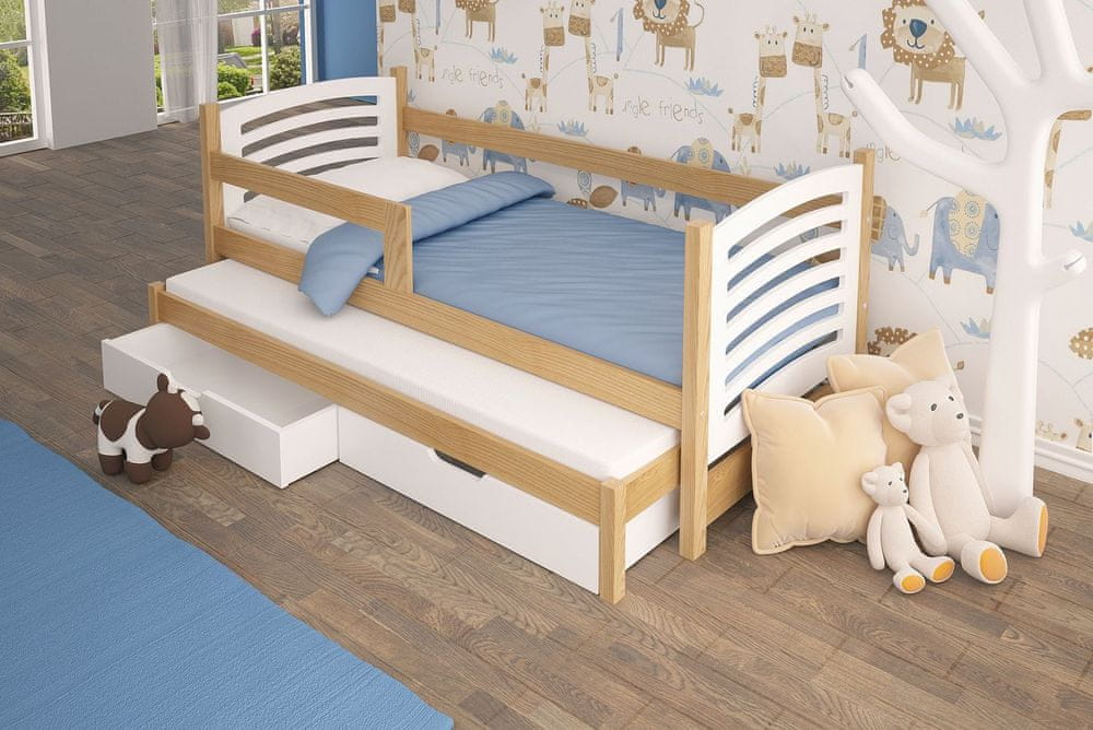 Veneti Detská posteľ s prístelkou KALA 2 - 75x180, borovica / biela