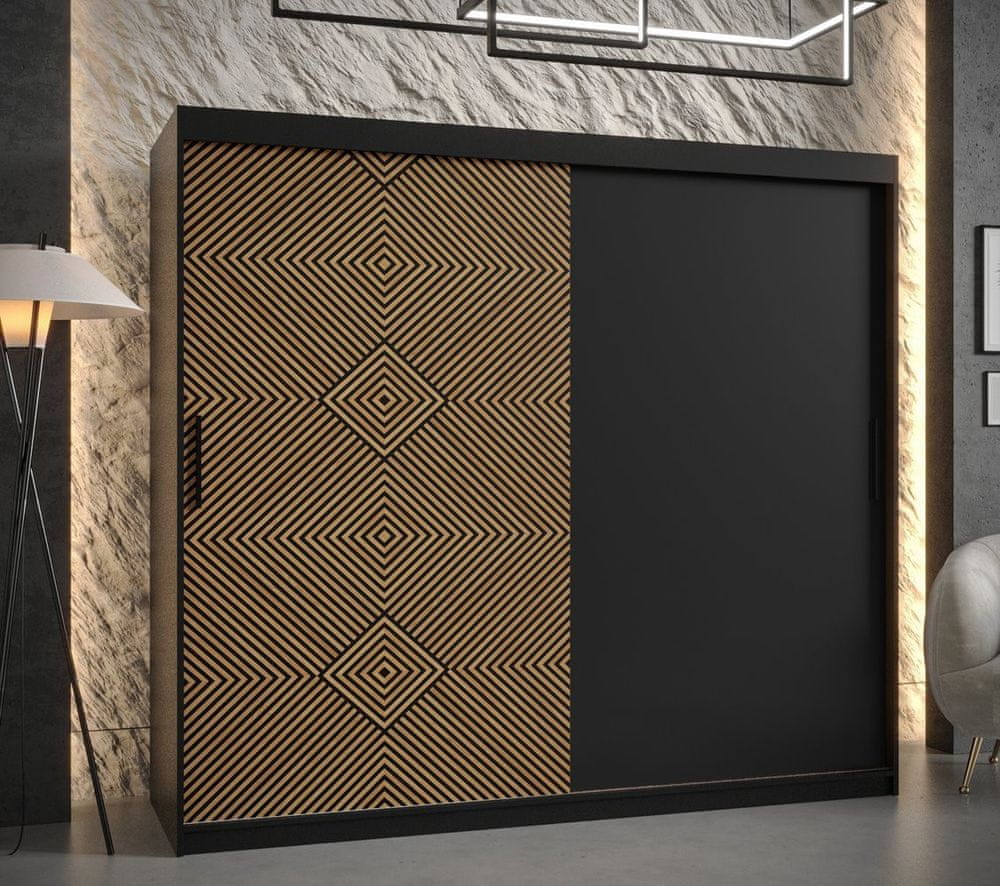 Veneti Priestranná šatníková skriňa s posuvnými dverami MARIEM 1 - šírka 200 cm, čierna