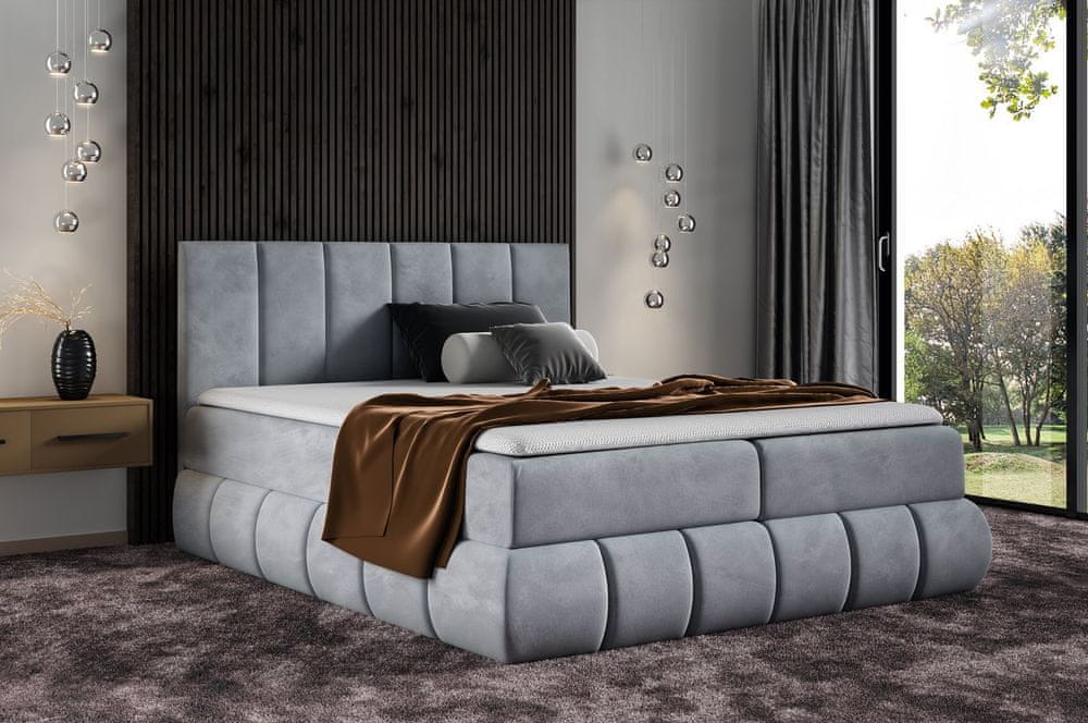 Veneti Dizajnová čalúnená posteľ 120x200 VENY - sivá + topper ZDARMA