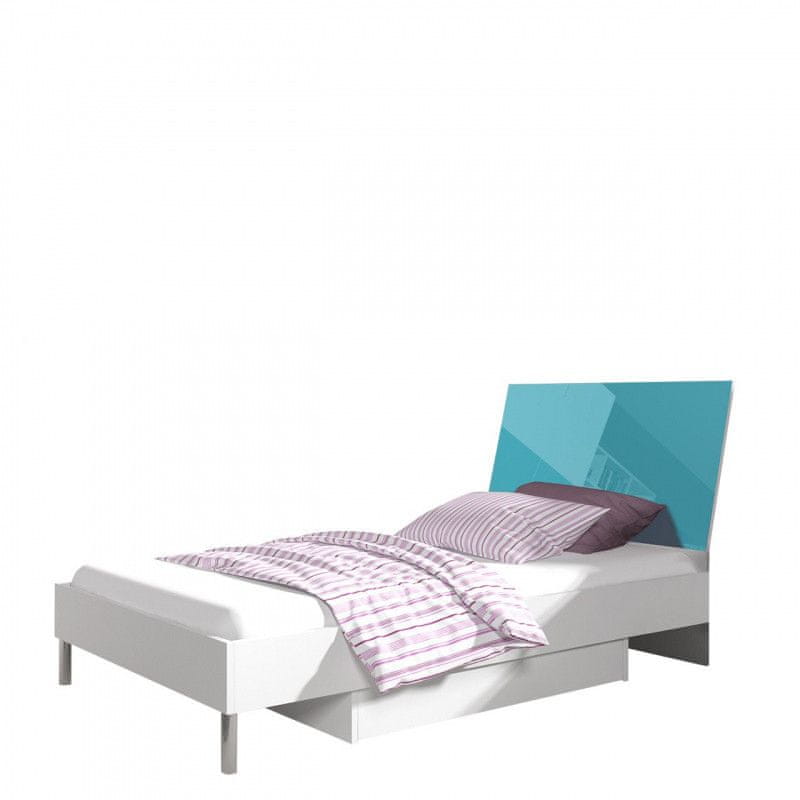 Veneti Detská posteľ s matracom a roštom 90x200 GORT 2 - biela / lesklá tyrkysová