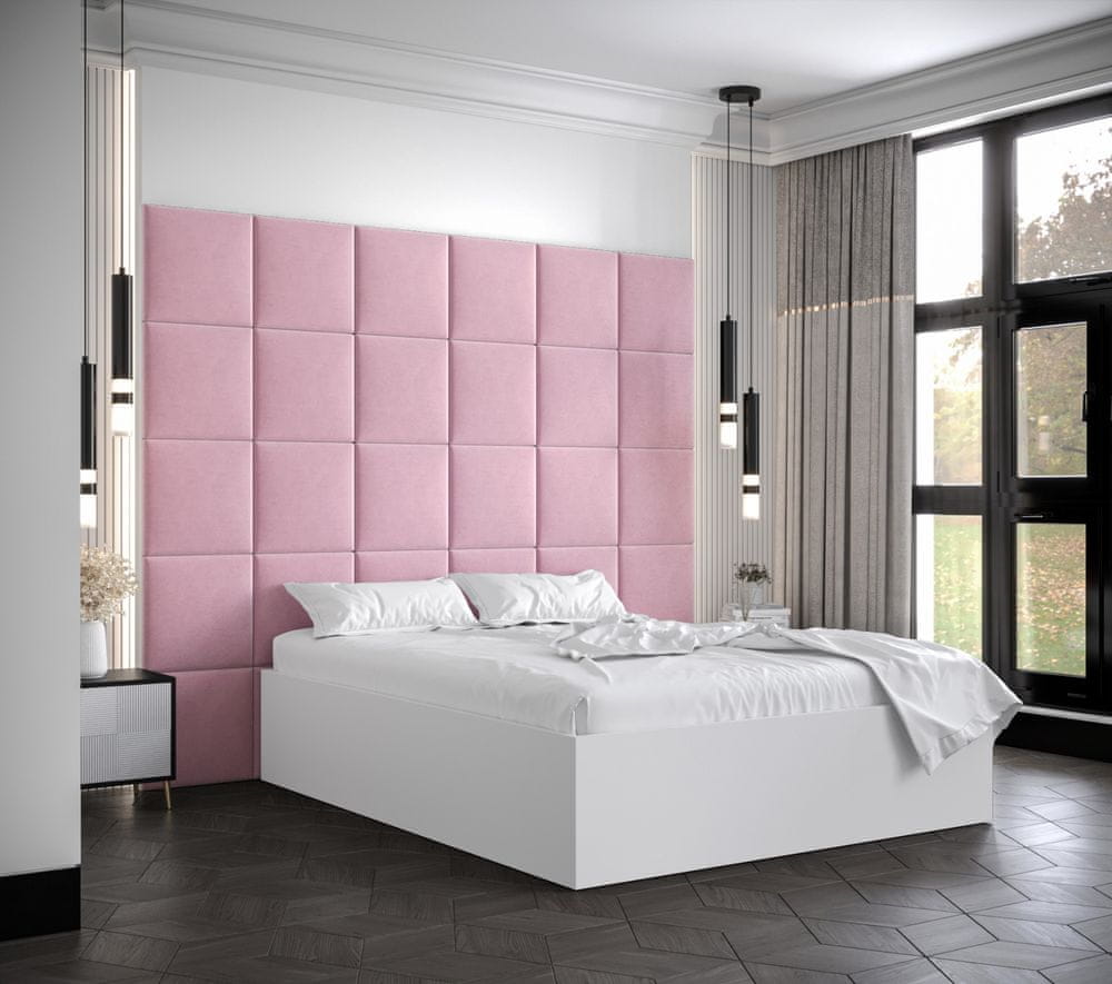 Veneti Manželská posteľ s čalúnenými panelmi MIA 3 - 140x200, biela, ružové panely
