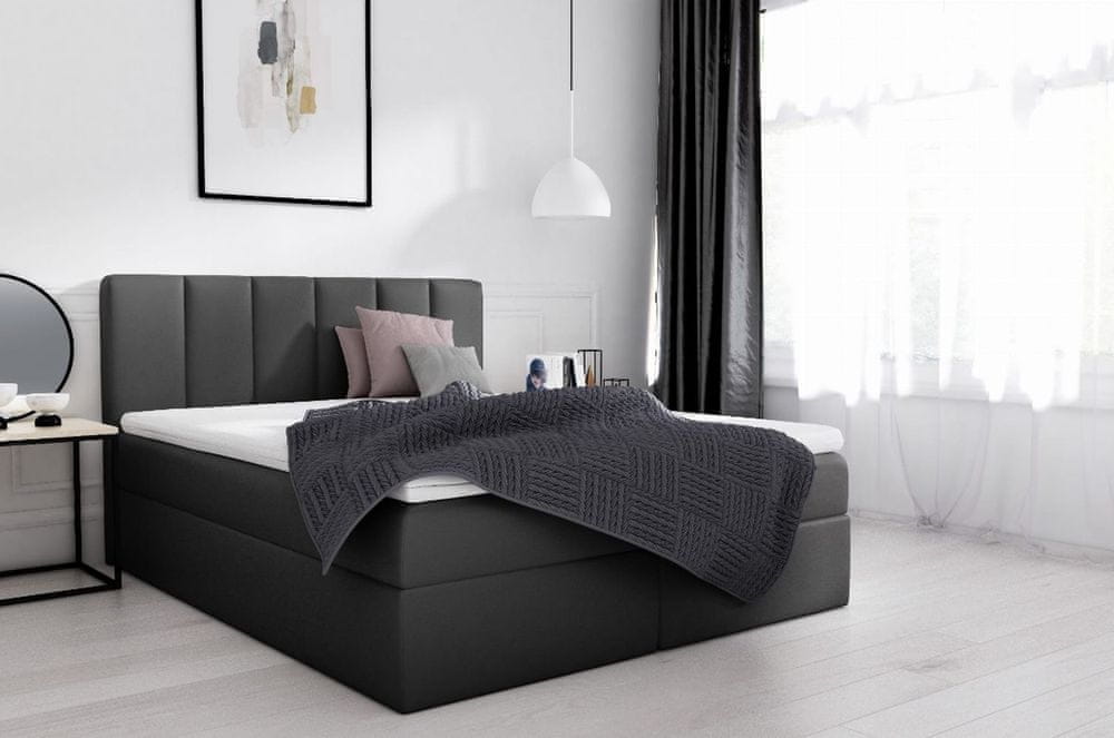 Veneti Čalúnená jednolôžková posteľ 120x200 SVEN - čierna ekokoža + topper ZDARMA