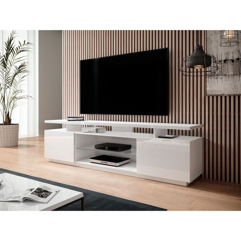 Veneti TV stolík s LED osvetlením ALANA - lesklá biela