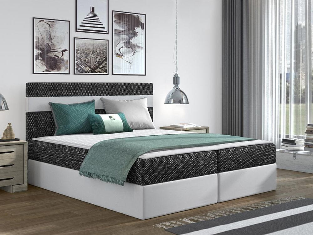 Veneti Hotelová manželská posteľ 160x200 SESKARO - čierna / biela ekokoža + topper ZDARMA