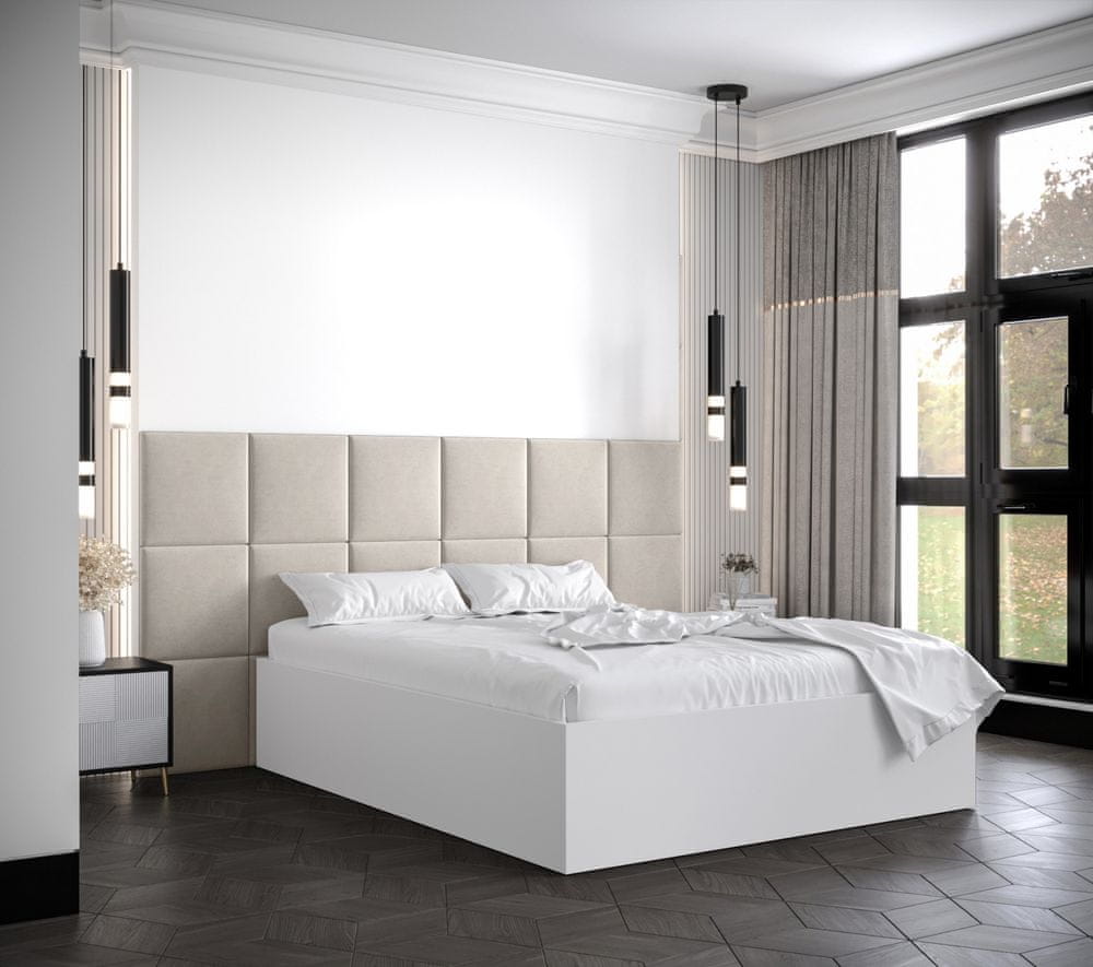 Veneti Manželská posteľ s čalúnenými panelmi MIA 4 - 160x200, biela, béžové panely