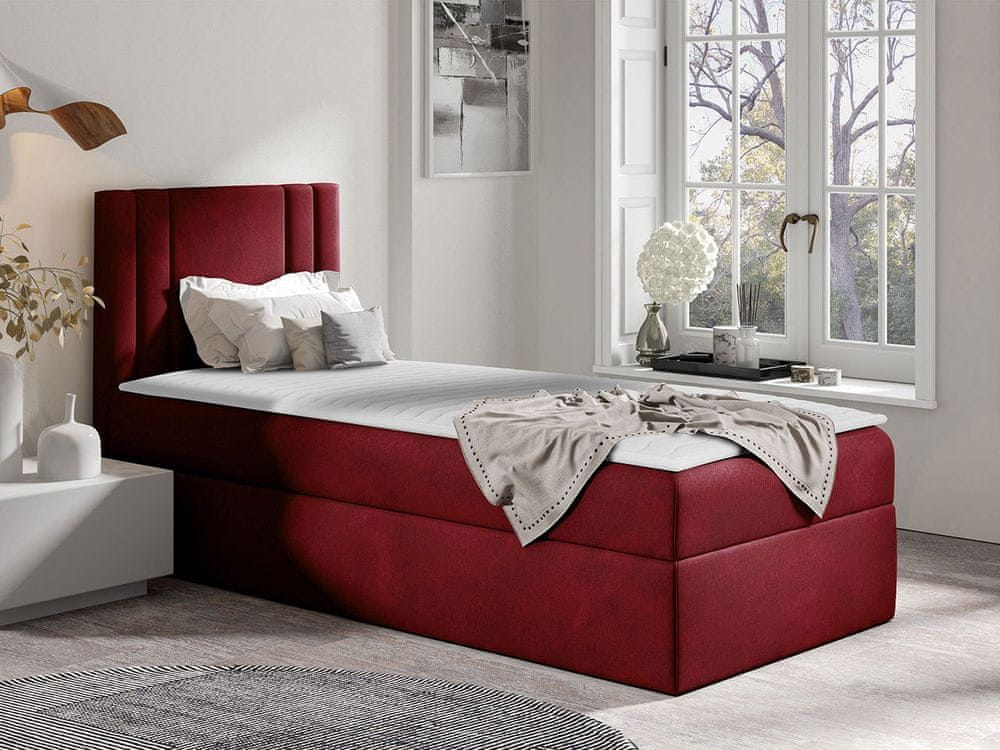 Veneti Americká jednolôžková posteľ 100x200 VITORIA MINI - červená, ľavé prevedenie + topper ZDARMA