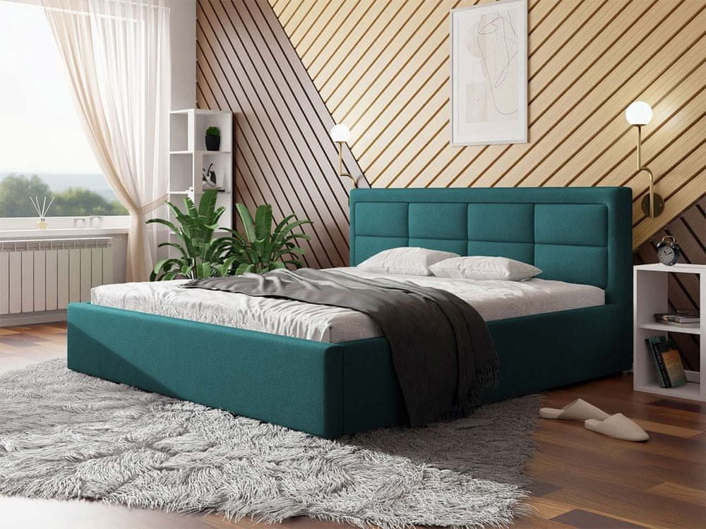 Veneti Manželská posteľ s úložným priestorom a roštom 180x200 PALIGEN 2 - modrá