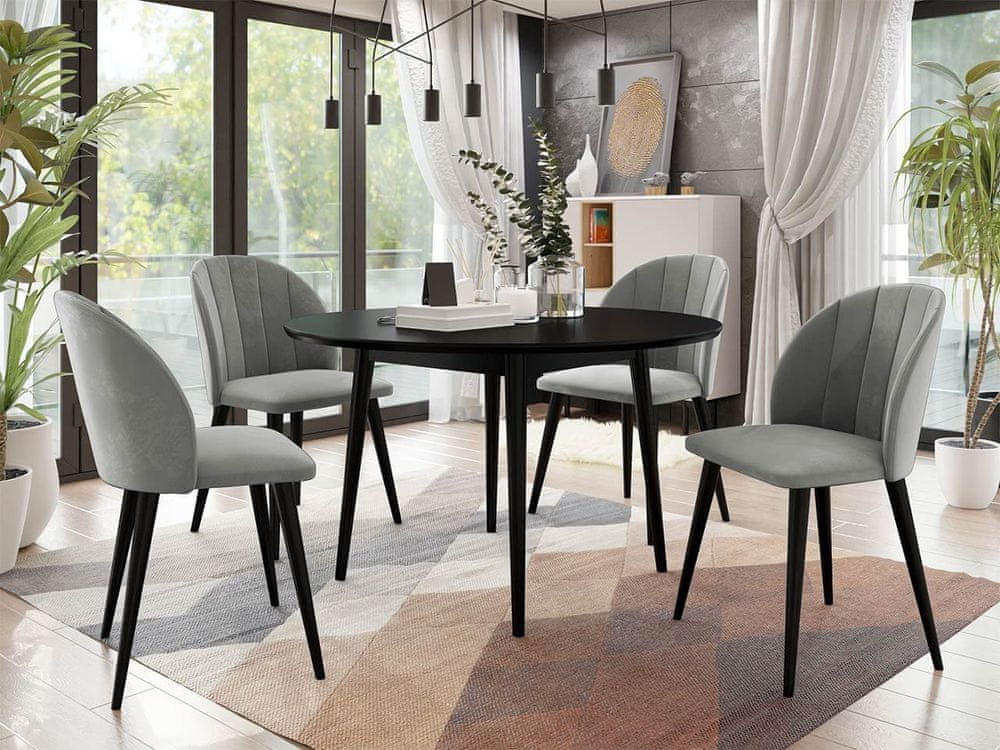 Veneti Okrúhly jedálenský stôl 120 cm so 4 stoličkami NOWEN 1 - čierny / šedý