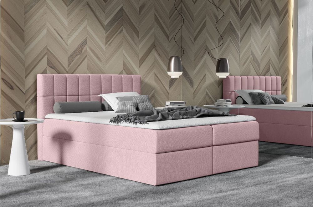 Veneti Jednolôžková čalúnená posteľ 120x200 KATE - ružová + topper ZDARMA