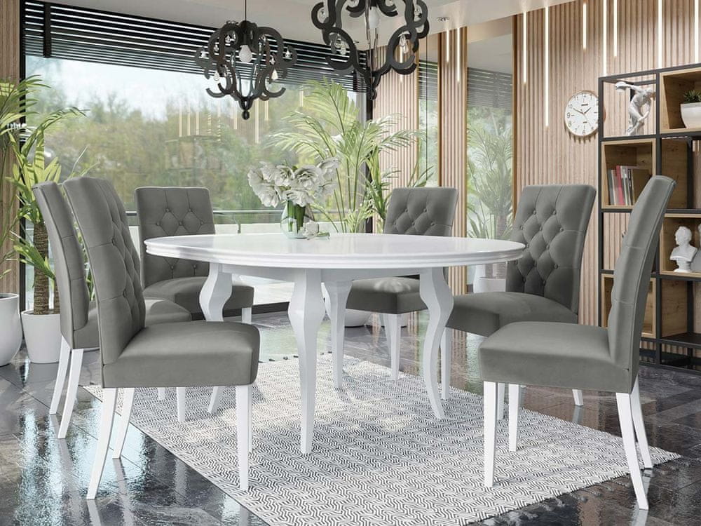 Veneti Rozkladací jedálenský stôl 120 cm so 6 stoličkami KRAM 1 - biely / šedý