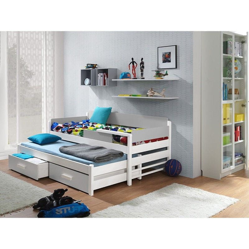 Veneti Detská posteľ s prístelkou 90x200 SELTERS - biela / šedá