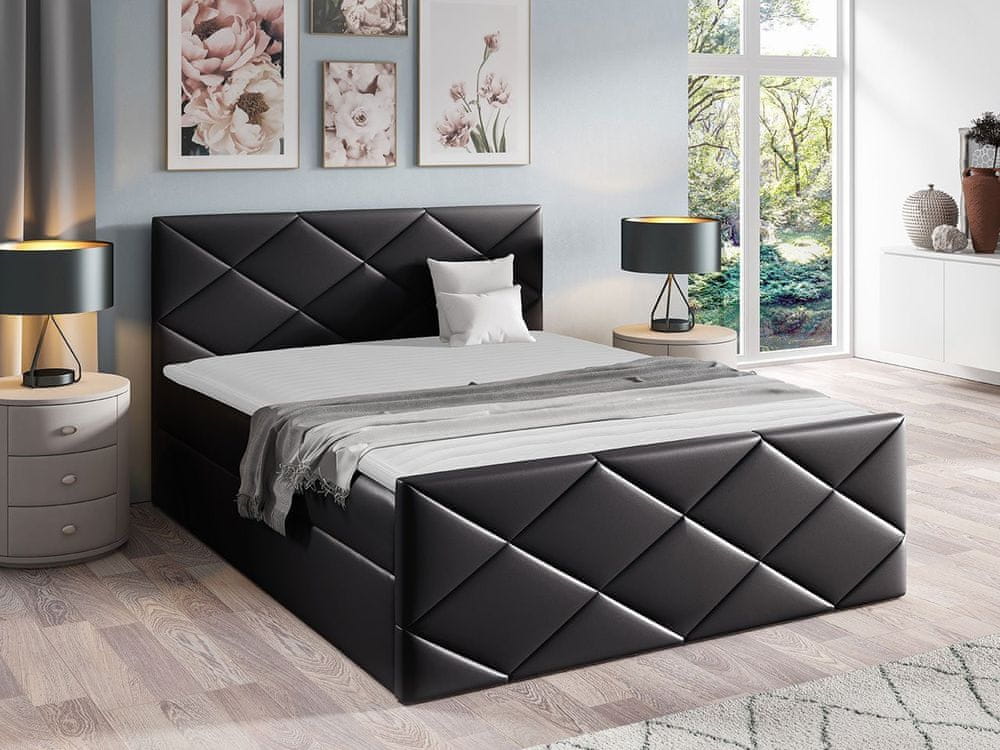 Veneti Kontinentálna manželská posteľ 160x200 MATIA - čierna ekokoža + topper ZDARMA