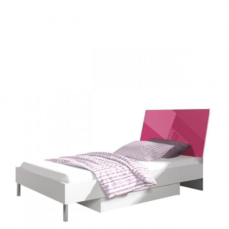 Veneti Detská posteľ s matracom 90x200 GORT 2 - biela / lesklá ružová