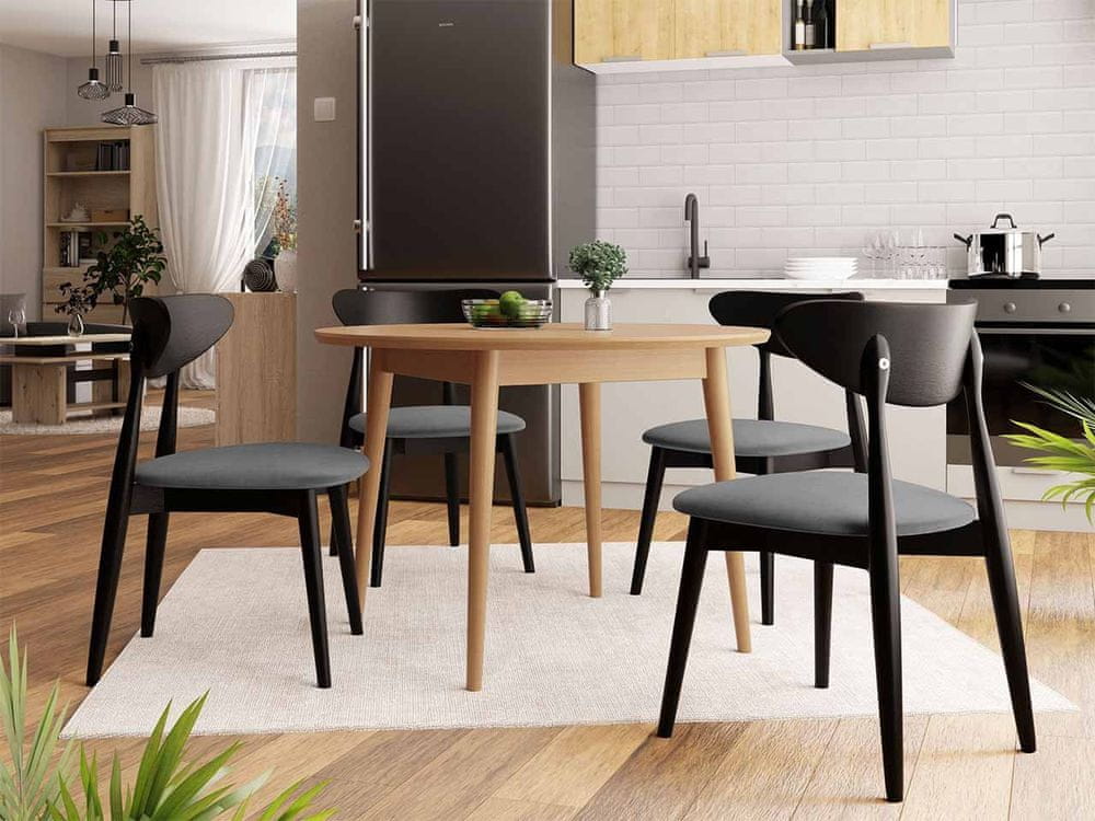 Veneti Jedálenský stôl 120 cm so 4 stoličkami OLMIO 1 - prírodné drevo / čierny / šedý
