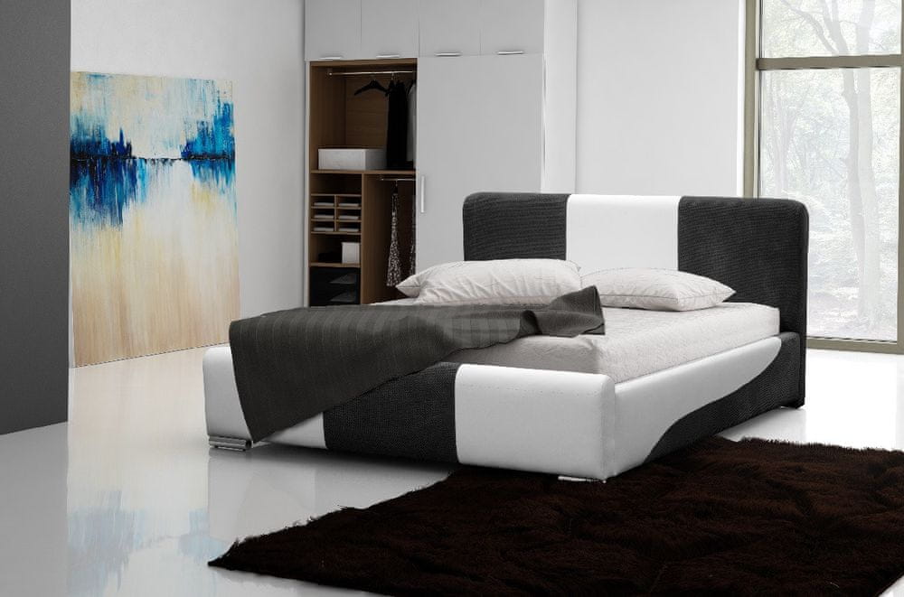 Veneti Moderná čalúnená posteľ Abiel s úložným priestorom biela a šedá 200 x 200