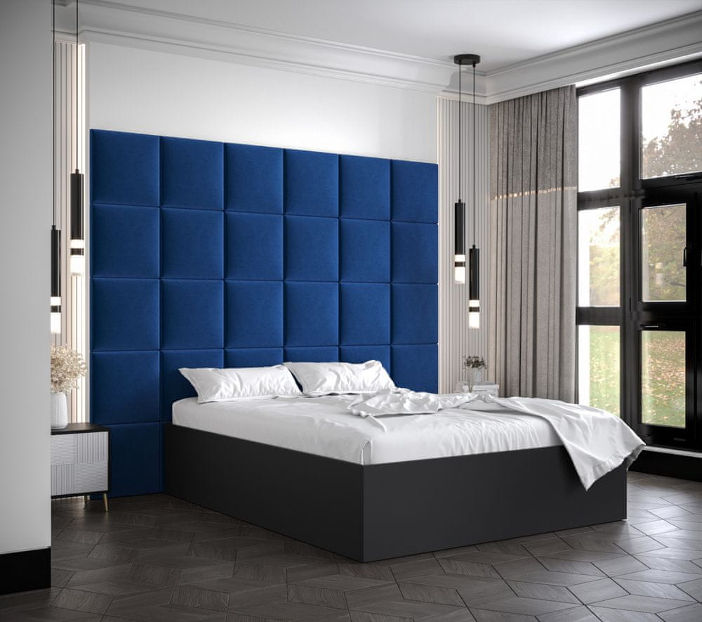 Veneti Manželská posteľ s čalúnenými panelmi MIA 3 - 160x200, čierna, modré panely
