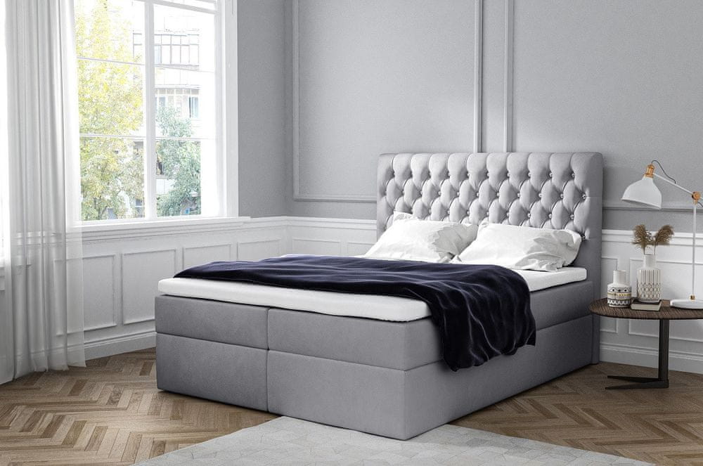 Veneti Elegantná čalúnená posteľ Mandy s úložným priestororm šedá 180 x 200 + topper zdarma