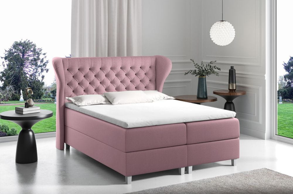 Veneti Boxspringová posteľ s prešívaným čelom 120x200 JUTTA - fialová + topper ZDARMA