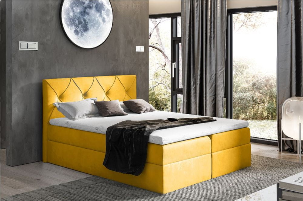 Veneti Elegantná kontinentálna posteľ 200x200 CARMEN - žltá + topper ZDARMA