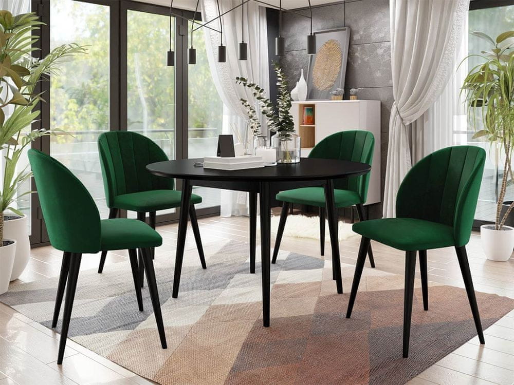 Veneti Okrúhly jedálenský stôl 120 cm so 4 stoličkami NOWEN 1 - čierny / zelený