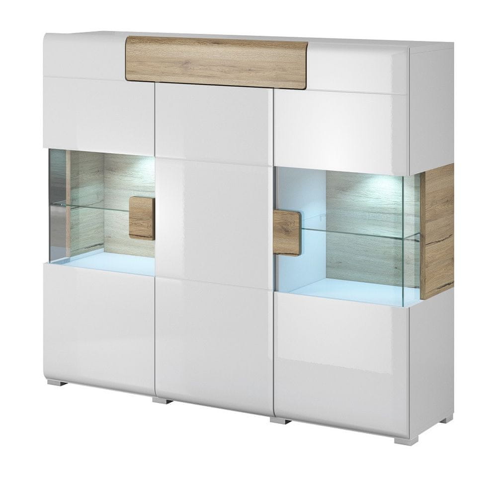 Veneti Moderná vitrína s prakticky riešeným vnútorným usporiadaním COLORADO so zásuvkou, biela