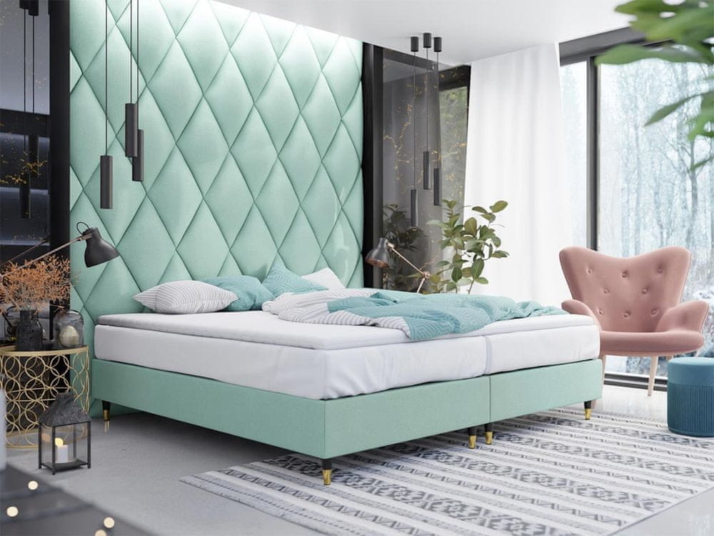Veneti Manželská čalúnená posteľ s matracom 180x200 NECHLIN 5 - mentolová
