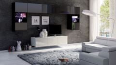 Veneti Obývacia stena s LED modrým osvetlením CHEMUNG 2 - lesklá biela / lesklá čierna