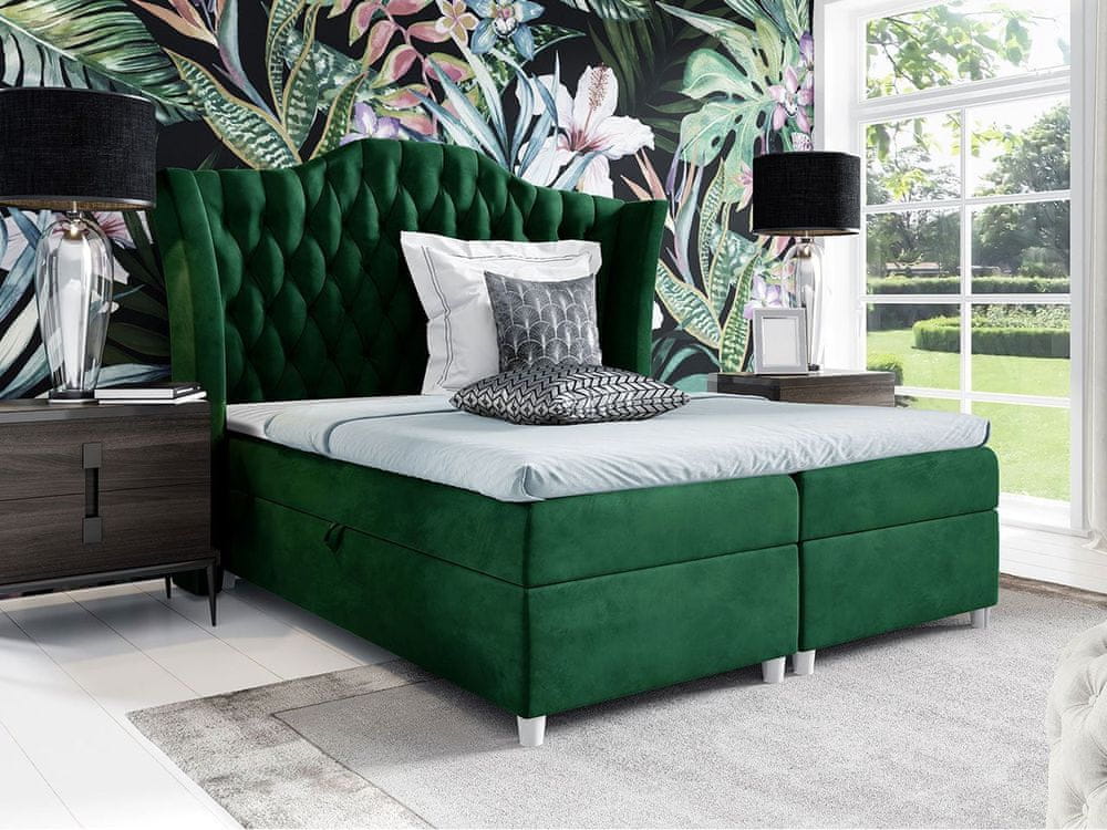 Veneti Boxspringová manželská posteľ 140x200 TERCERO - zelená + topper ZDARMA