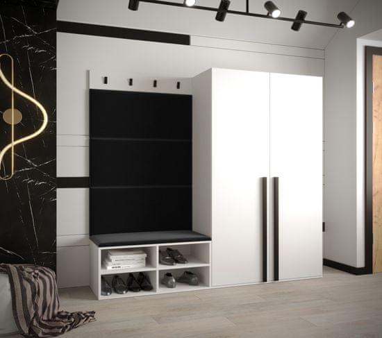 Veneti Predsieňový nábytok s čalúnenými panelmi HARRISON - biely, čierne panely