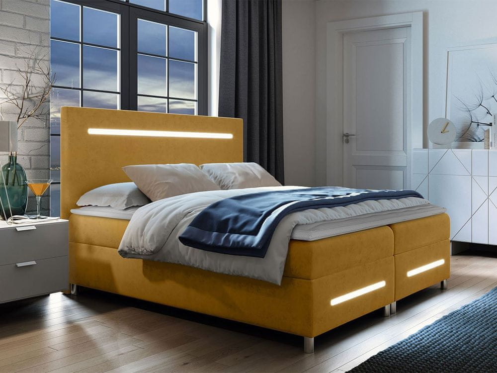 Veneti Boxspringová manželská posteľ 160x200 MARIELA - žltá + topper a LED osvetlenie ZDARMA