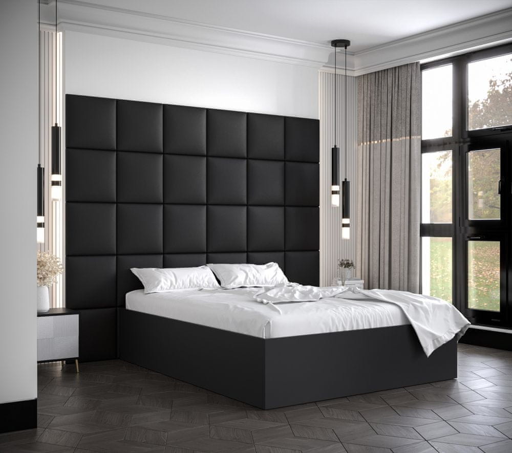 Veneti Manželská posteľ s čalúnenými panelmi MIA 3 - 160x200, čierna, čierne panely z ekokože