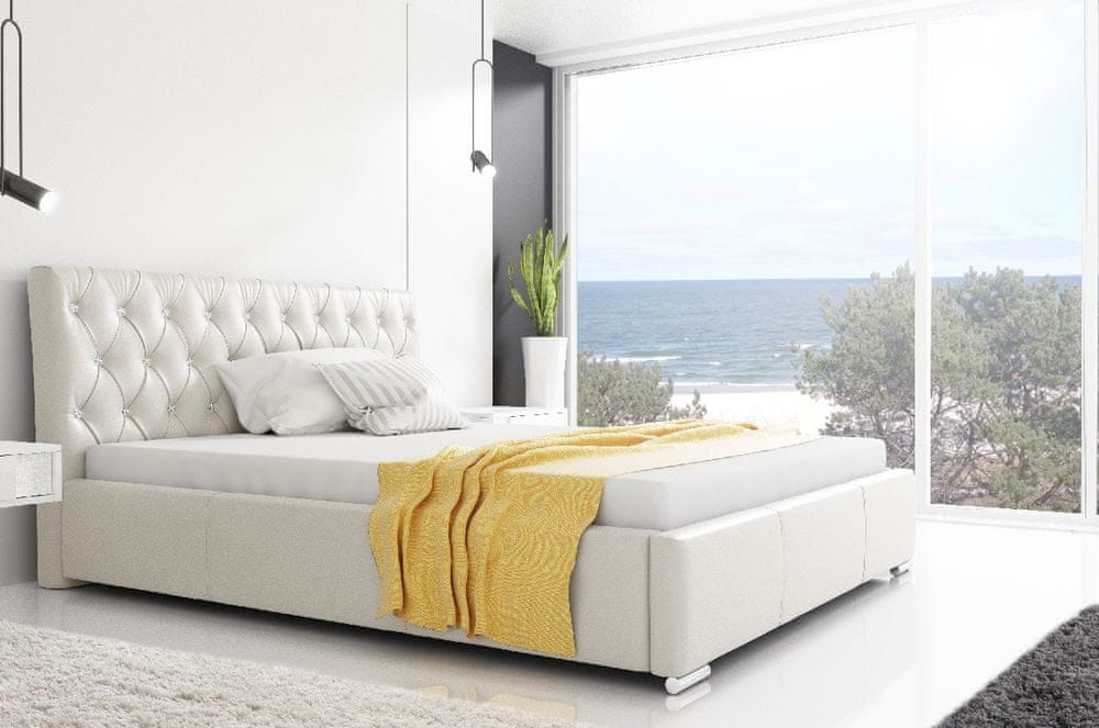 Veneti Dizajnová posteľ Adelaide s vysokým čelom a úložným priestorom béžová eko koža 180 x 200