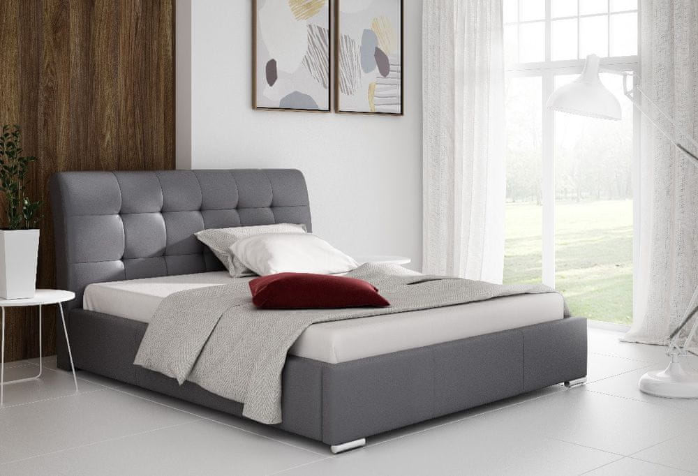 Veneti Moderná čalúnená posteľ Evelyn s úložným priestororm šedá eko koža 200 x 200