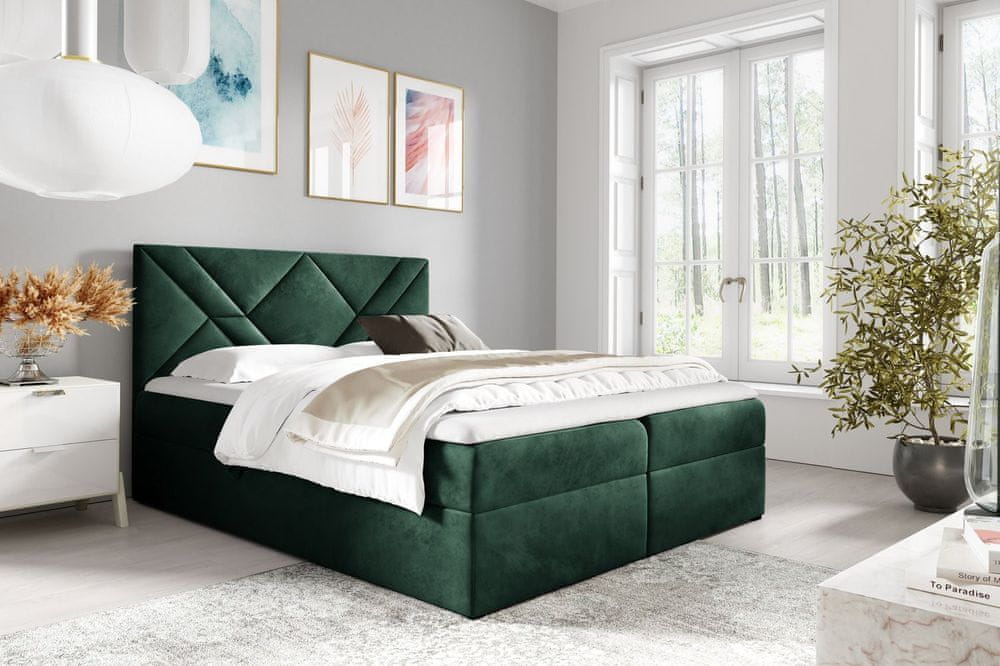 Veneti Boxspringová posteľ ASKOT - 180x200, zelená + topper ZDARMA