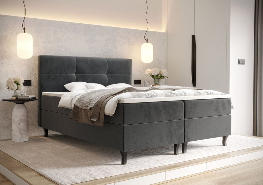 Veneti Americká posteľ s vysokým čelom DORINA - 160x200, šedá