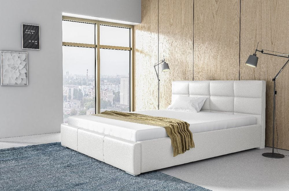 Veneti Elegantná posteľ Garret s úložným priertorom biela eko koža 180 x 200